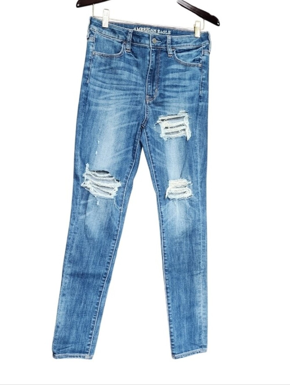 American Eagle Outfitters Distressed Skinny Jeans - Blue